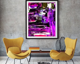 Purple abstract art print Colorful purple and blue print oil painting print for abstract wall decor in purple abstract oil paintings UK