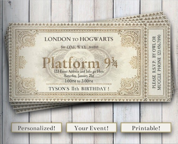 Hogwarts Ticket Invitations Personalized Harry by 24hrPrintables