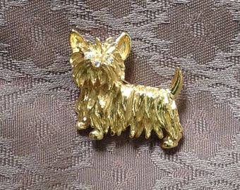 ANCIENNE BROCHE PORTE Lunettes Chien Scottish Terrier en Métal Doré et Strass EUR 6,00 - FR