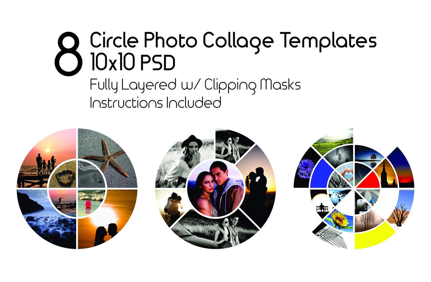 10x10 Circle Photo Template Pack 8 PSD Templates Photo