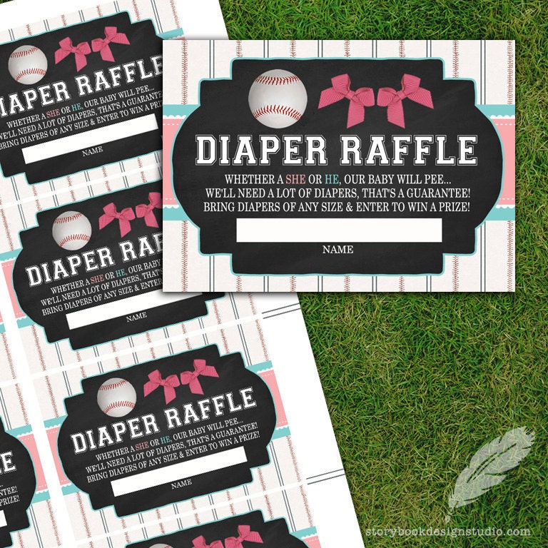 Baseball or Bows Gender Reveal Diaper Raffle Tickets baby