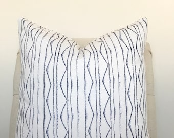 White and Navy Pillow Cover