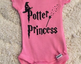 Pink Potter Princess Baby Onesie - Harry Potter, Harry Potter Onesie, Little Girl Onesie, Princess Onsie, Harry Potter, handmade, custom