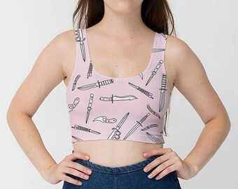 All Over Print Knives Crop Top, sublimation pattern printed front and back