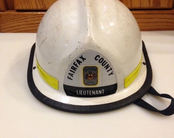 Vintage fireman Helmet. Authentic fireman's helmet. Lieutenant fireman helmet, Fairfax County firemans helmet, firemans collectibles.