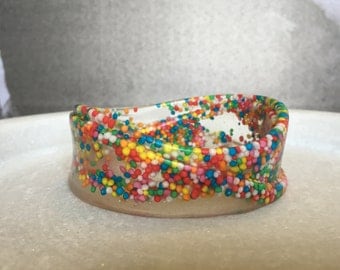 Floating Hundreds and Thousands Candy Transparent Resin Bangle - Sweets - Candy - Rainbow Cuff