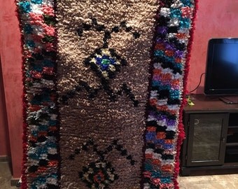 Carpet Boucherouite Azilal. Boucherouite Berber carpet. Azilal rug handmade Boucherouite 210x130cm.