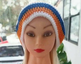 Blue and Orange Crochet Beanie (Hat)/Handmade