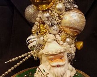 Vintage Christmas Santa Ceramic Bottlebrush Tree