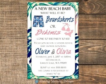 Boardshorts or Bikinis Gender Reveal Baby Shower Invitation