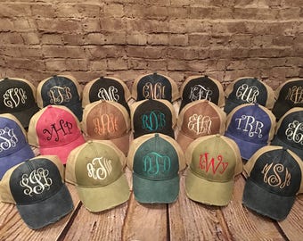 monogram hat, distressed monogrammed hat, adams monogram hat, women hat,adams distressed hat, ladies cap,trucker hat, monogram cap
