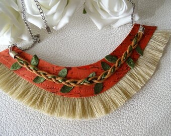 Cork Necklace #135, Statement necklace, Modern jewelry, Gift, Portuguese jewelry, Eco friendly, Stainless steel,Girlfriend, Best friend