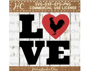 LOVE Heart SVG with Rooster svg - chicken svg-love svg-heart svg-farmhouse-chicken decor-commercial use svg dxf eps png-rooster valentine