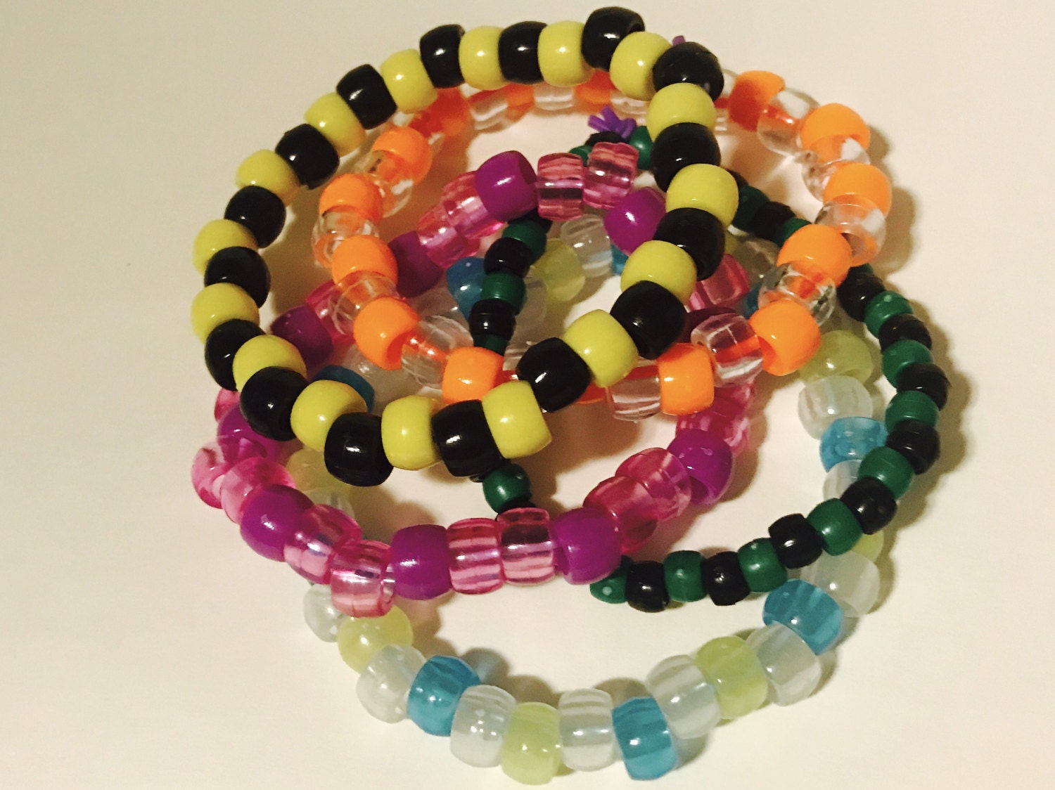 Kandi Bracelets set of 5 or 10 Plur Beads Beaded Bracelets