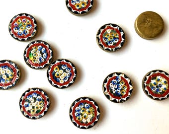Vintage Italian MOSAICS- Button parts -Findings-Jewelry, Crafts Supply -1 lot (10 pcs) White,Red or Lt, Blue