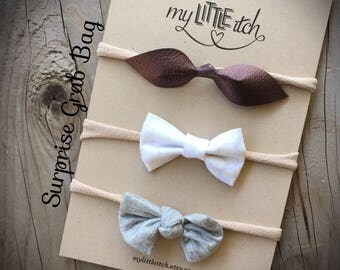 Surprise grab bag bows, baby hair bows, girls hair bows, baby hair clips, girls hair clips, newborn bows, newborn headbands, nylon headbands