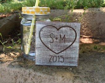 4 Personalized initials and date coasters, rustic wood coasters, wedding coasters, custom coasters