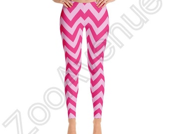 Pink Chevron Leggings Yoga Pants Made in USA XS S M L XL