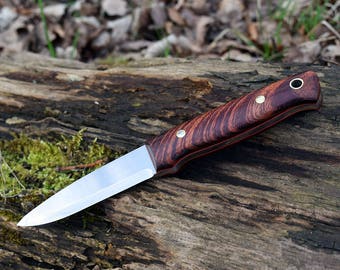 Tiger Wood Crosscut Handle Bushcraft Knife - Handmade in Sheffield, UK