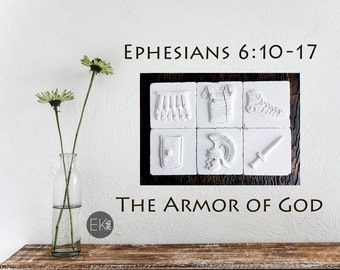 Ephesians 6:10-17 Christian gift, Easter gift, Christian wall art, Series of 6 Cast stone tiles on engineered wood Plaque - CT107