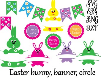 Easter svg,Easter Bunny, Banner,Circle, DXF EPS SVG Files For Silhouette Studio, Cricut Design Space, Commercial use -Instant DownLoad