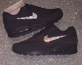 Swarovski Crystal Nike Air Max 90's Black Diamond Gym Kicks - Brand New & Authentic