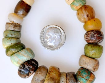 23 Old Mixed Excavated Stone Beads - Vintage African Trade Beads - 8029