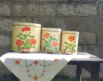 Vintage kitchen tin set floral coffee sugar flour set