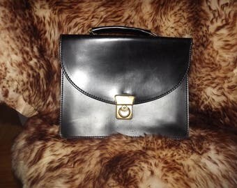 French Messenger Black Bag - Vintage Faux Leather Briefcase Satchel Bag
