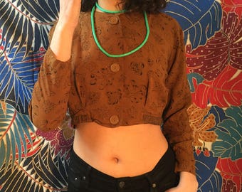 Vintage Bronze Cropped Pattern Blouse
