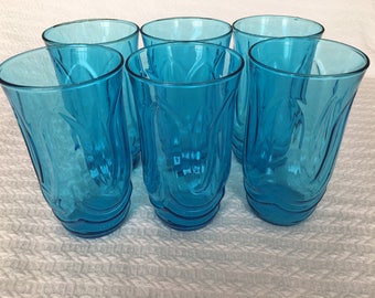 Vintage Blue Anchor Hocking Drinking Glasses (6)