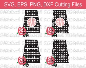 Alabama, State Monogram, AL State Design, AL State Outline, Roll Tide, SVG, Png, Eps, Dxf, Silhouette, Cutting Files