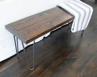 Rustic Bench with hairpin legs ,Industrial Bench, Reclaimed Wood Bench with hairpin legs