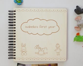 Customize Baby Photo Book, Bespoke Baby Diary, Personalized Baby Shower Gift, New Baby Girl Gift, Wooden Photo Album, Baptism Guest Book