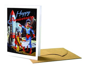 Man and Woman Astronauts Anniversary Greeting Card
