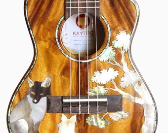Kaytro - Ukulele Tenor 4 String Handmade - Wolf Inlaid - Solid Acacia Koa Cutaway UKU2874