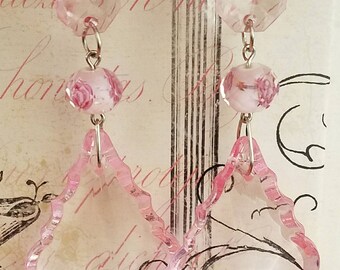 Clear pink crystal earrings, clear earrings, pink earrings, crystal earrings, clear, pink, crystal