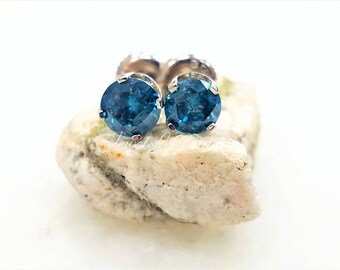 1.10TCW Vivid Blue Diamond Stud Earrings 14k White Gold Round Brilliant Cut Diamond Gold Stud Earrings Solitaire Diamond 4 Prong