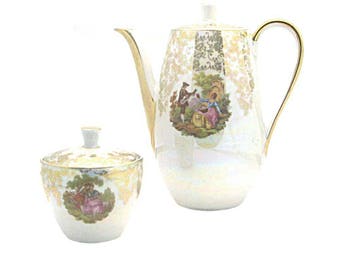 Superb coffee pot and sugar bowl real porcelain