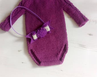 Baby Lace Romper/Lace Sleeve Romper/Lace Romper/Newborn/Knit Romper/Knitted Lace Romper/Long Sleeve Romper/Knit Newborn Romper/Photo prop