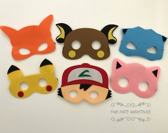 SET OF 6 Pokemon Masks, Pokemon Party Favors, Pokemon Birthday, Pokemon Banner, Pokemon Party, Pikachu Party, Pokemon, Pikachu