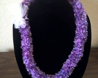 Hawaiian crochet lei w/ purple eyelash yarn