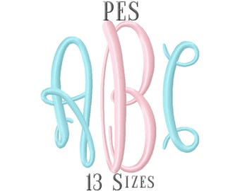 13 SIZE PES Fonts Oval Monogram Embroidery Fonts Embroidery Designs Embroidery Alphabets Letters Monogram Fonts - Instant Download
