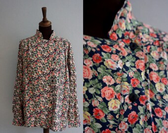 Vintage Rose Blouse / Floral Top / 1980s