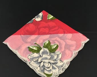 Women's Vintage Handkerchief - Gray and White Roses, Pink and Red Geometric Stripes