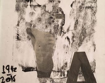 Mohammed Ali, 2016, Collage, Monoprint, Monotype, Modern Art, Contemporary Art, (8" x 10"), Frame included.