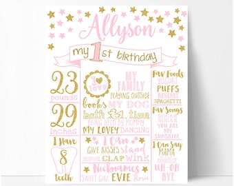 Twinkle twinkle little star First birthday chalkboard sign, girl pink and gold birthday board, white or chalkboard background, printable