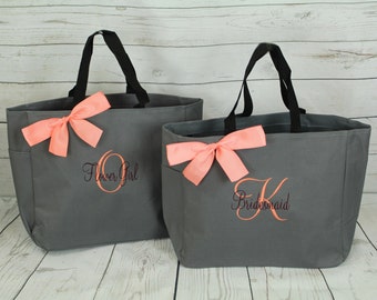 6 bridesmaids gift bags , bridesmaids gifts , tote bag , beach bag , bachelorette party gift , bridal party gifts, bridesmaid tote, bride