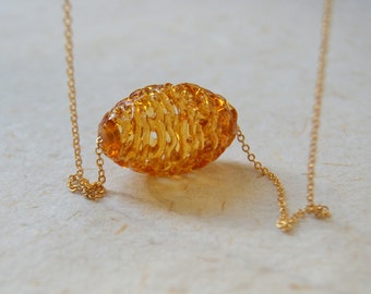 Citrine Spiderweb Glass Bead Necklace - vintage lace glass bead necklace - gold glass necklace - vintage gold plated chain - Autumn Jewelry