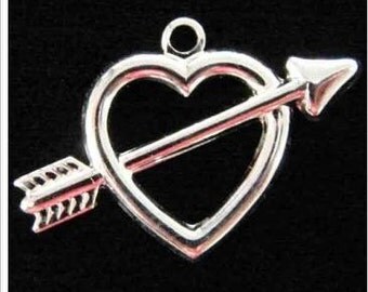 15mm Silver Heart and Arrow Pendant Charms 1pc